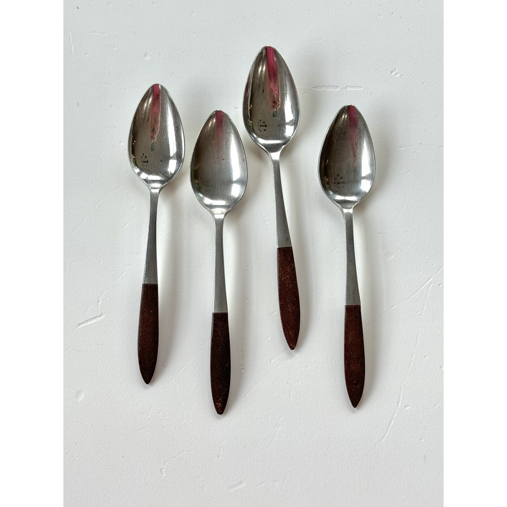 Ekco Eterna Canoe 4 Spoons MCM Japan Forged Stainless & Wood Handle